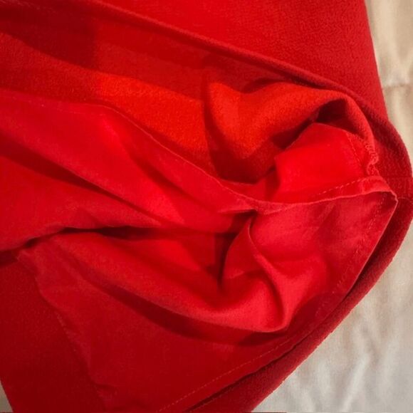 NWOT Badgley Mischka Red Mock Neck Knee Length Dress Pintucks Back Zip Size 4 - Picture 8 of 14